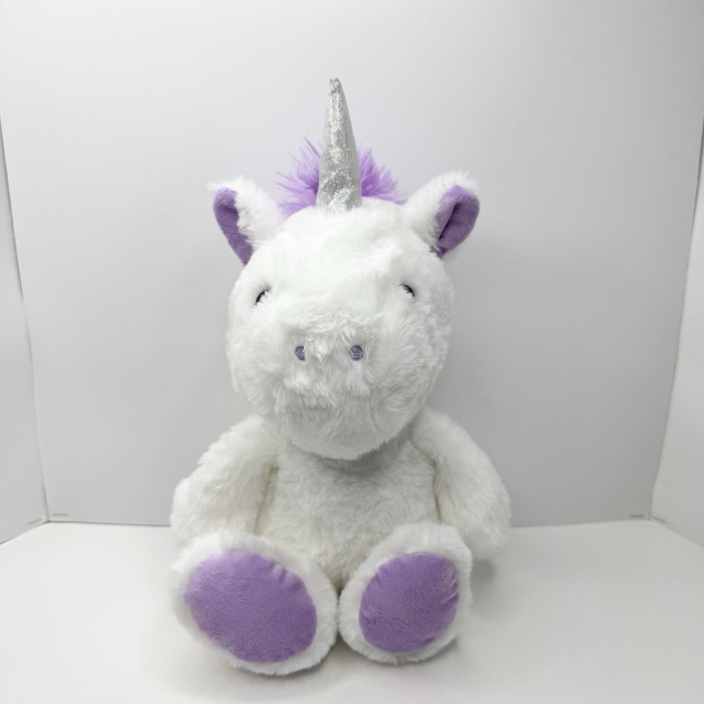 Destination Holiday 15" White Purple Unicorn Plush Stuffed Animal Silver Horn